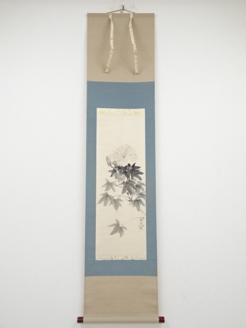 川島登美次筆　芙蓉図　肉筆紙本掛軸（共箱）